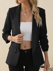 Solid Open Front Blazer Lapel Long Sleeve Blazer For Office & Work