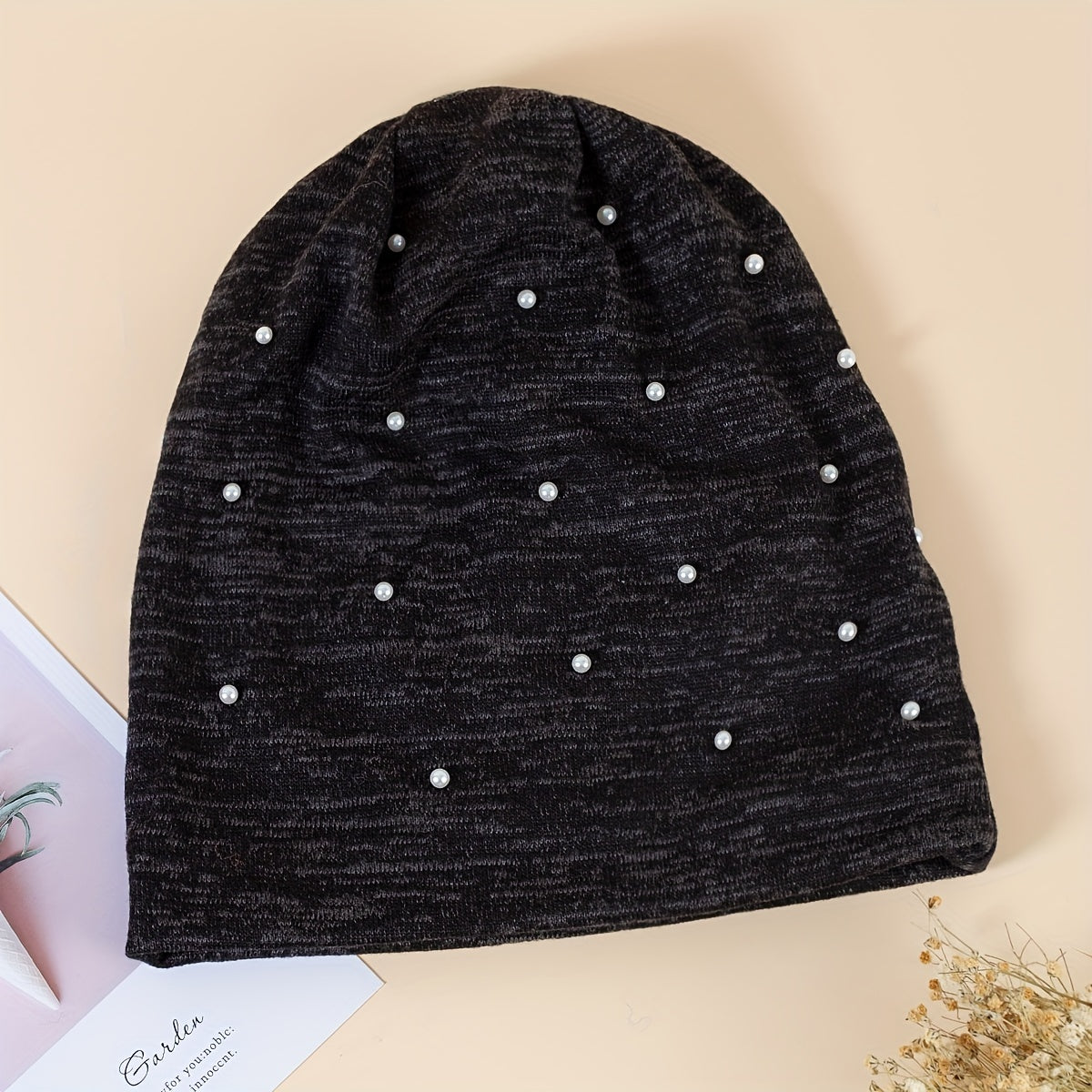 Faux Pearl Decor Beanie Hip Hop Solid Skull Cap Warm Bonnets For Women