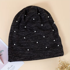 Faux Pearl Decor Beanie Hip Hop Solid Skull Cap Warm Bonnets For Women