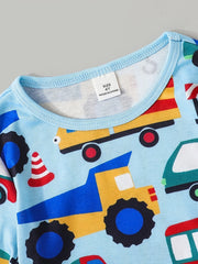 Boys 2pcs Pajamas Long Sleeve Top & Pants Colorful Cartoon Cars Print Set