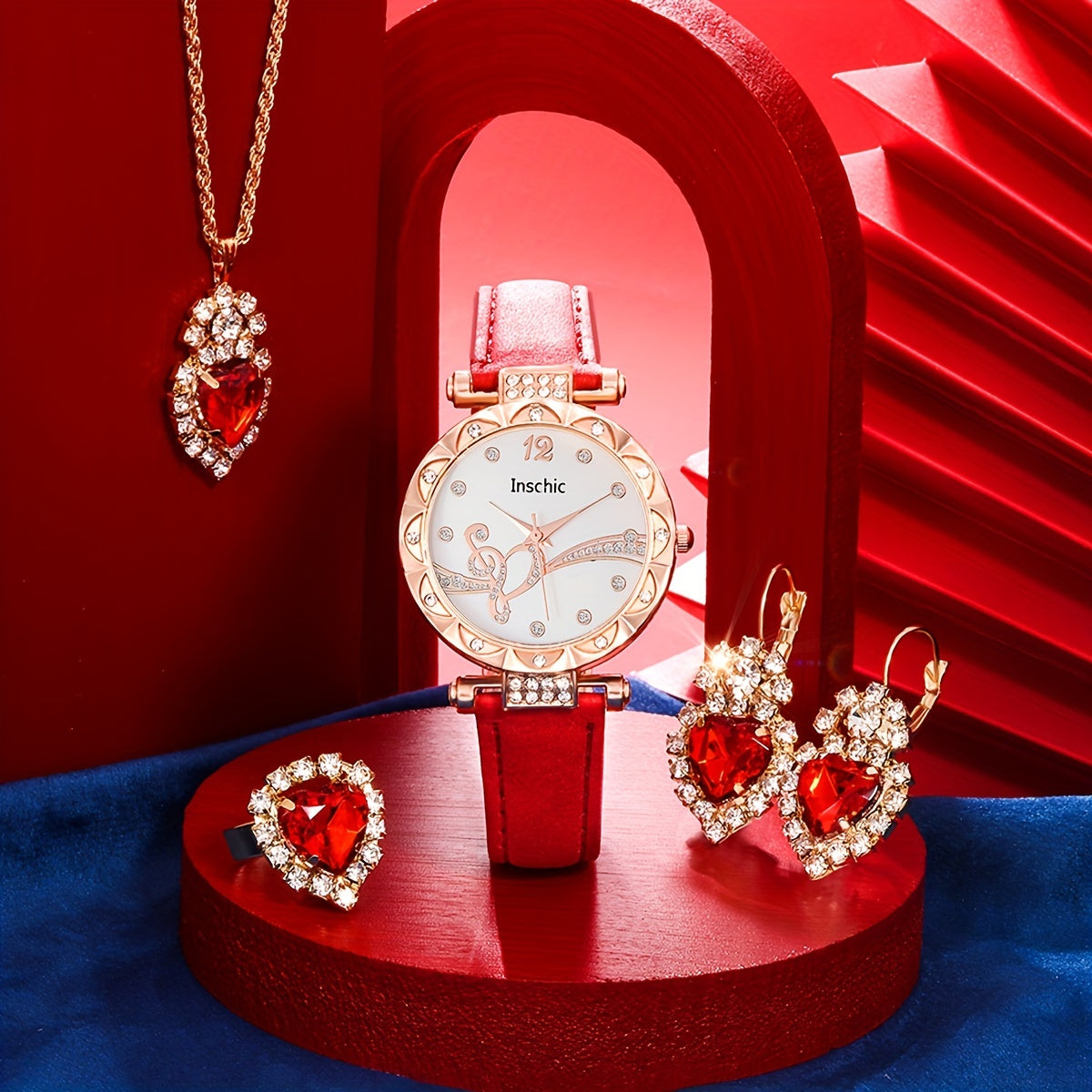 5pcs Love Wings Leather Quartz Watch Set