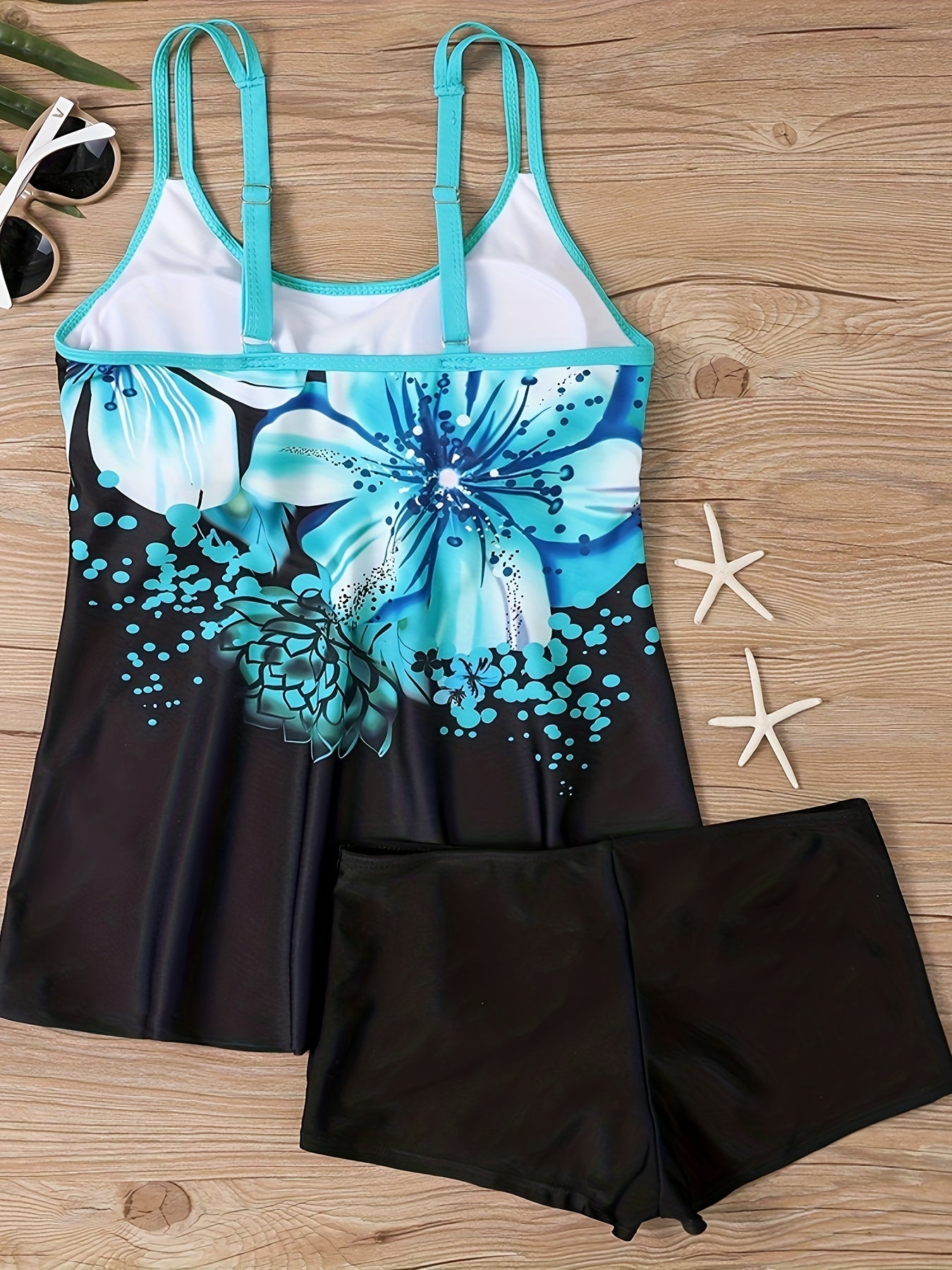 Vacay Tankini Set Women's Plus Stripe Print Round Neck Cami Top & Shor