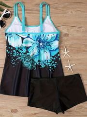 Vacay Tankini Set Women's Plus Stripe Print Round Neck Cami Top & Shor