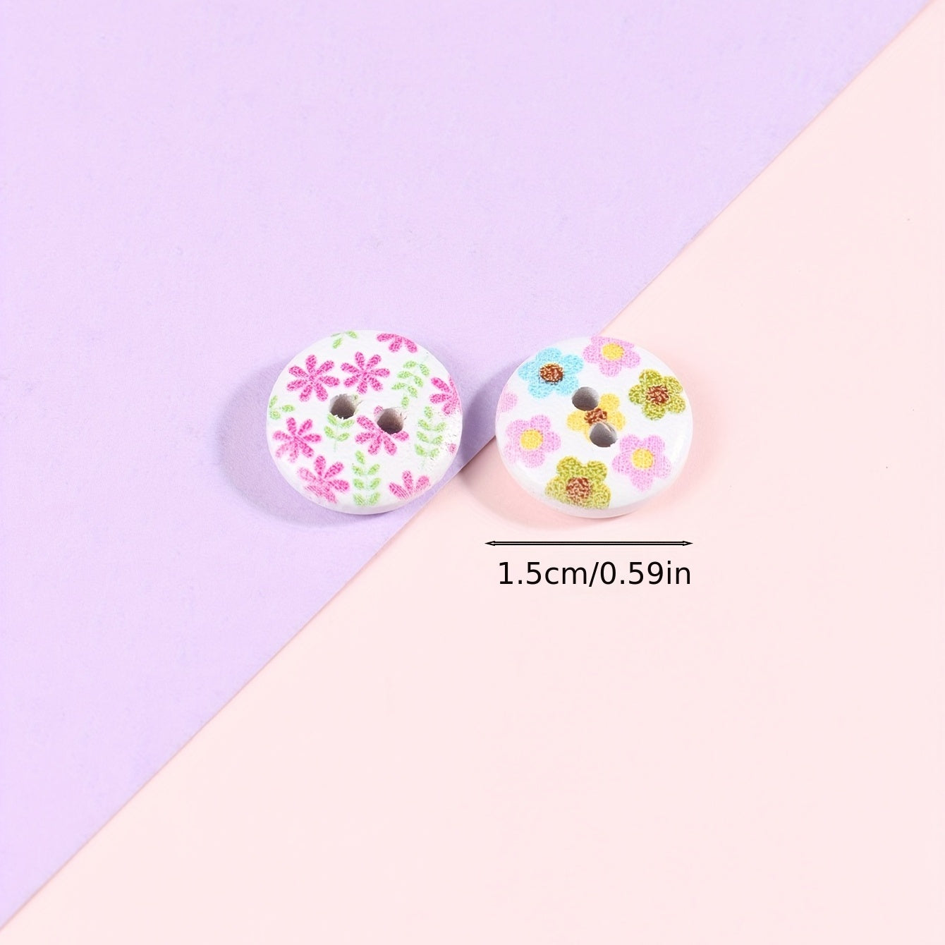 50pcs 2 Hole Wooden Bottom Mixed Pattern Painted Buttons for Crafts DIY