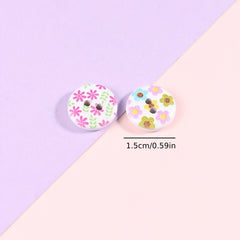 50pcs 2 Hole Wooden Bottom Mixed Pattern Painted Buttons for Crafts DIY