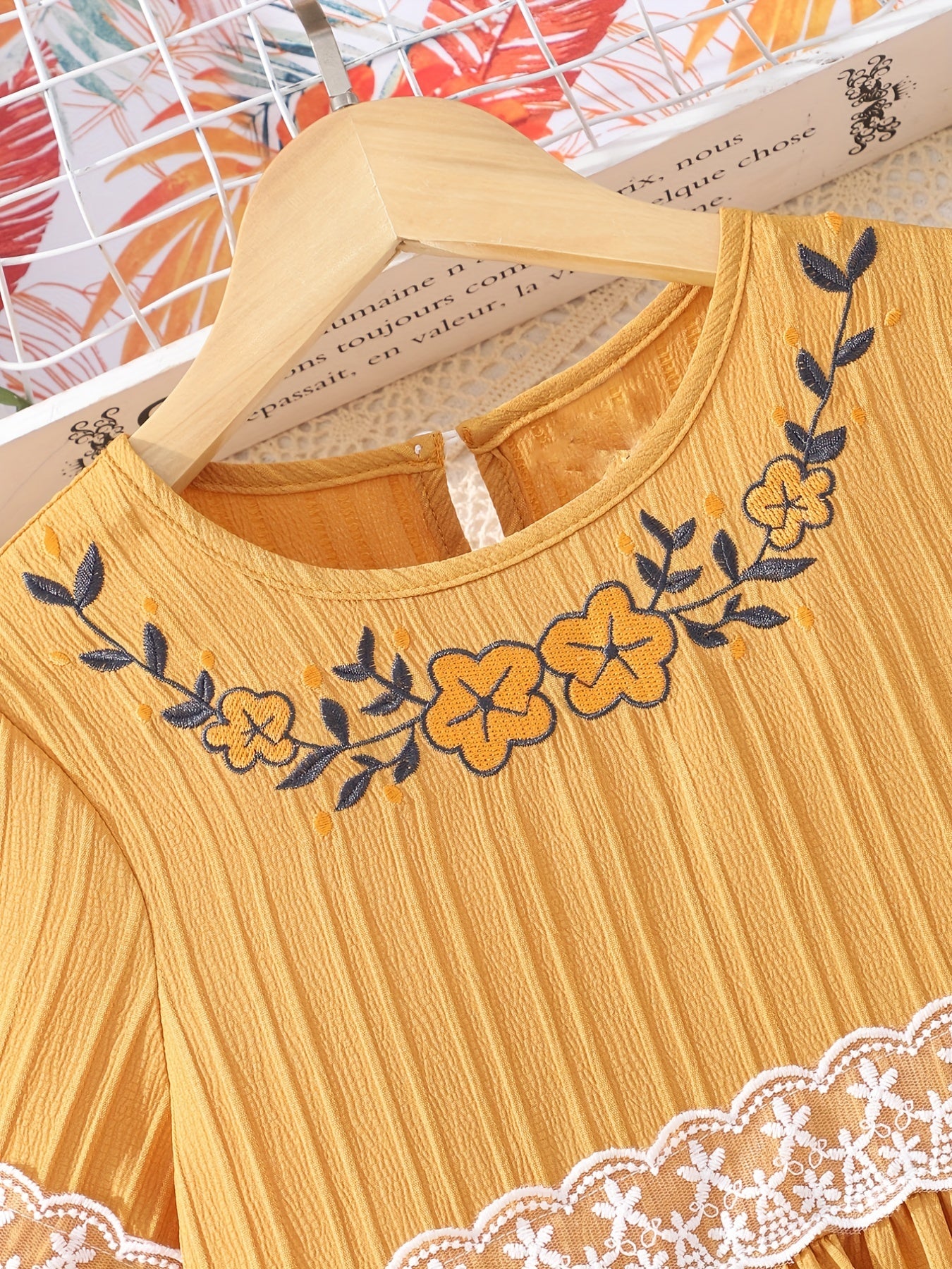 Girl's Floral Lace Ruffled Maxi Dress