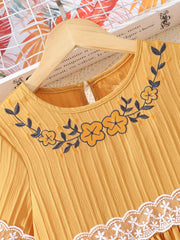 Girl's Floral Lace Ruffled Maxi Dress