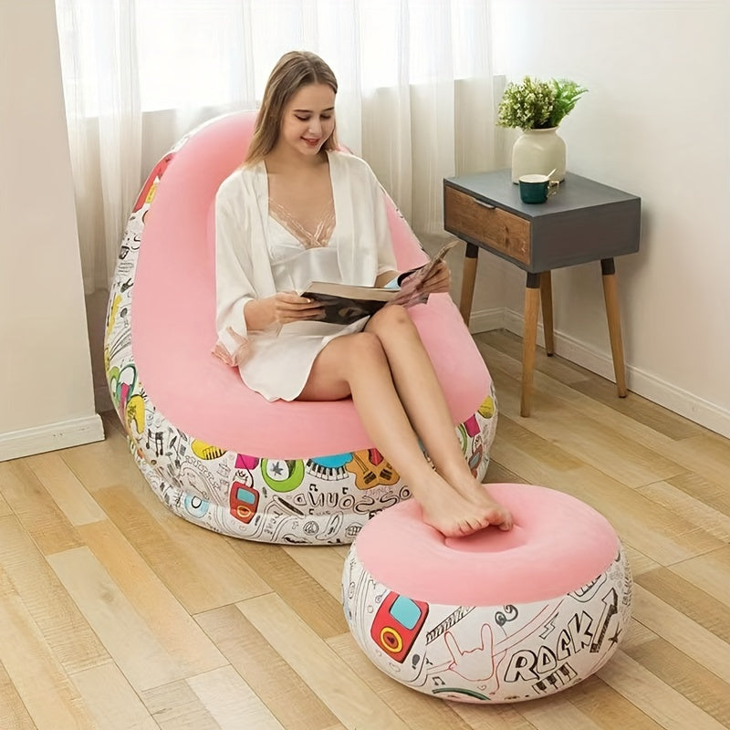 Pink Graffiti Inflatable Deck Chair Lounger Sofa For Indoor Living Room Bedroom