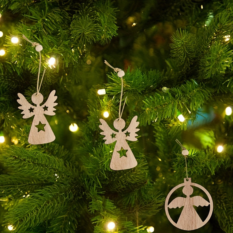 12Pcs Christmas Wooden Pendant Girls Crafts Wood Decor Christmas Tree Pendant