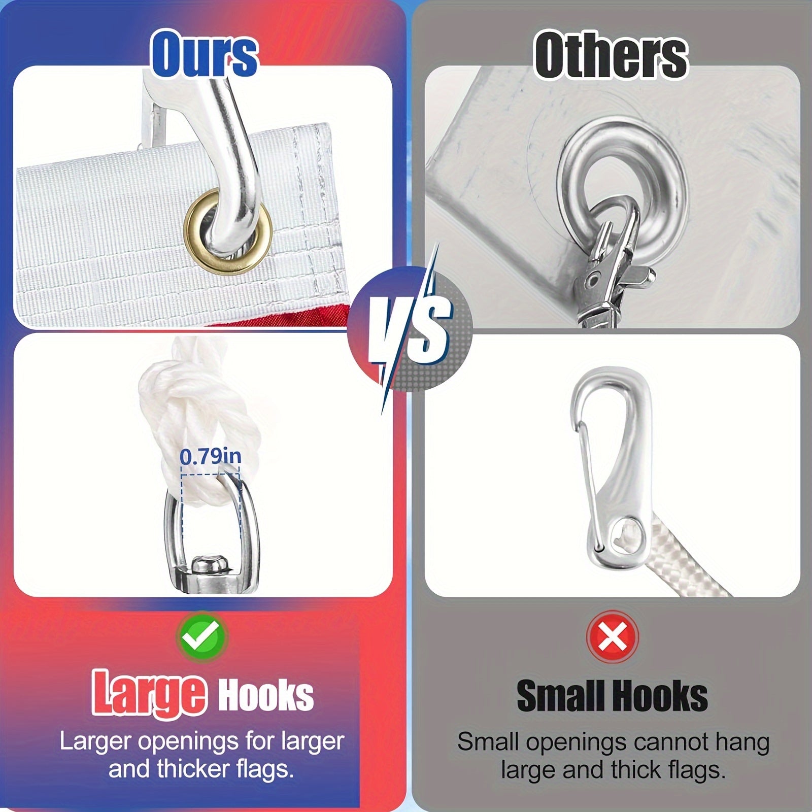 8pcs Heavy Duty Zinc Alloy Swivel Snaps Flag Snap Clips Stainless Steel Hooks