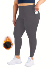 Sporty Plus Size High Rise Stretch Leggings With Pockets