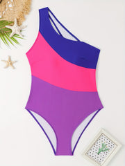 Women's Plus Colorblock One Shoulder One Piece Swimsuit