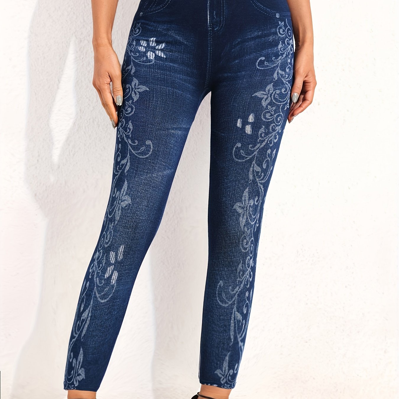 Women's Plus Size Casual Floral & Denim Print Leggings