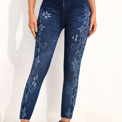 Women's Plus Size Casual Floral & Denim Print Leggings