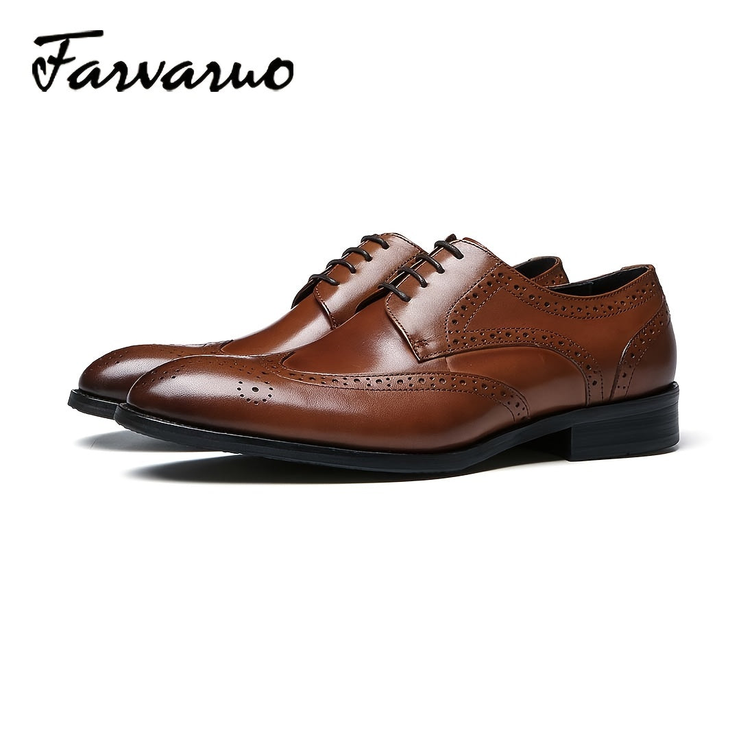 FARWARWO Men's Leather Wing tip Brogue Pointed Toe Derby Shoes