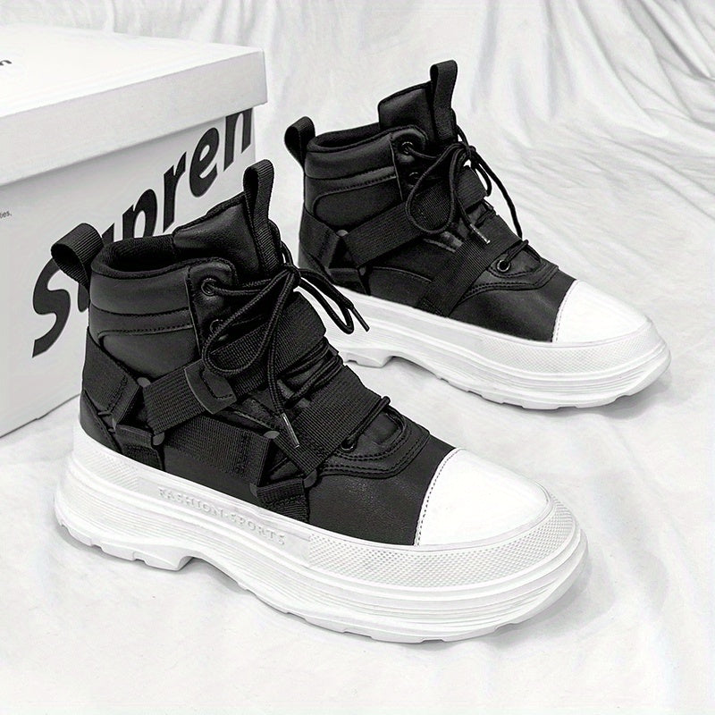 Men's Lace up Boots Casual Walking Shoes With Buckle