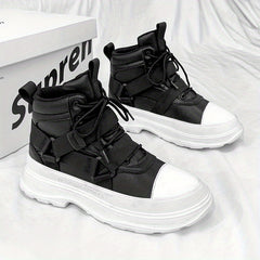 Men's Lace up Boots Casual Walking Shoes With Buckle