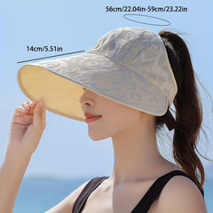 Solid Jacquard Visor Hat Wide Brim Sunscreen Travel Beach Hat for Women