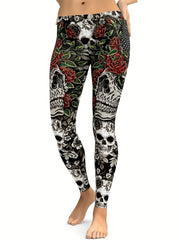 Skull & Flower Yoga Pants High Stretch Leggings for Women