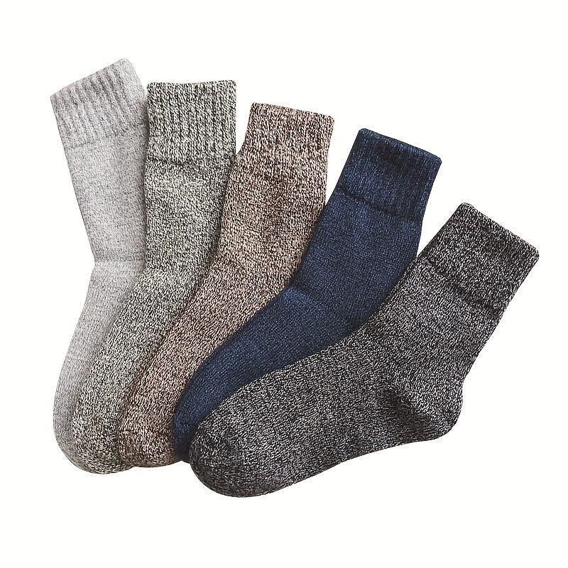 5 Pairs Men's Thick Wide Crew Socks for Spring Autumn
