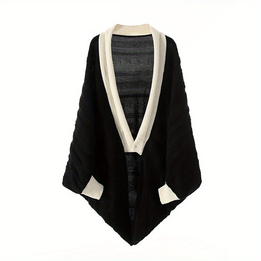 Cashmere Cardigan Large Warm Shawl Wrap Solid Retro Cape With Sleeves