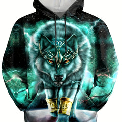 Men's Wolf 3D Print Hoodie Graphic Pullover for Autumn Winter