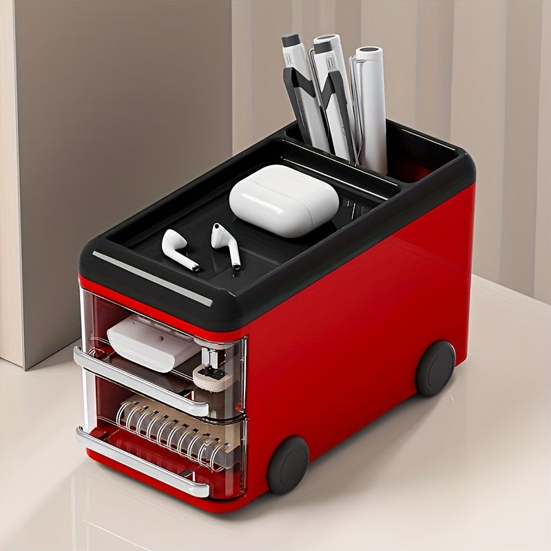 Bus Shape Pen Holder Desktop Stationery Organizer Box Large Capacity Storage