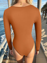 Solid Crew Neck Bodysuit Long Sleeve One Piece Bodysuit Women's Clothing