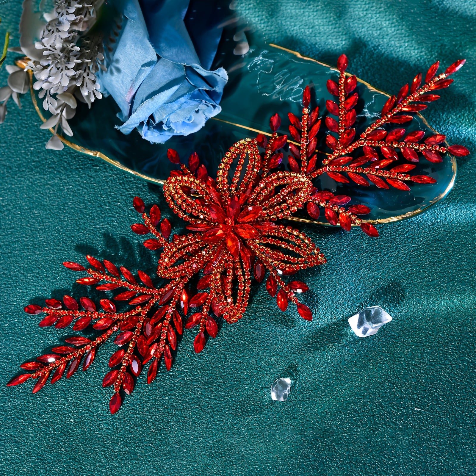 Red Rhinestone Bridal Hair Accessory Wedding & Halloween Party Hairpiece