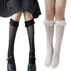 Girls Kids Lace Trim Love Mesh Stockings Children's Calf Socks