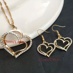 Heart Pendant Jewelry Set Rhinestone Decor Necklace Bracelet Earrings