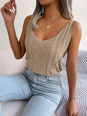 Solid Knit Top Casual V Neck Sleeveless Women's Clothing