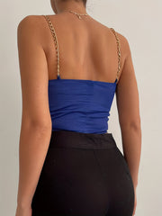 Chain Strap Crop Cami Top Backless Tie Front Spaghetti Strap