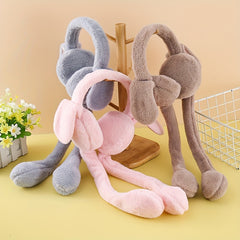 Hot Plush Ear Muffs Usable for 4 Seasons Hat with Movible Rabbit Ears