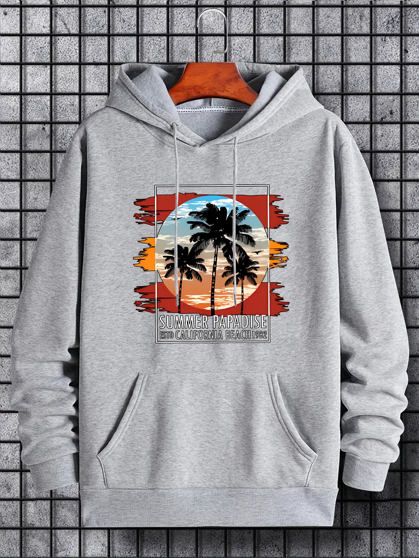 Men's Palm Tree Graphic Hoodie Drawstring Hooded Sweatshirt