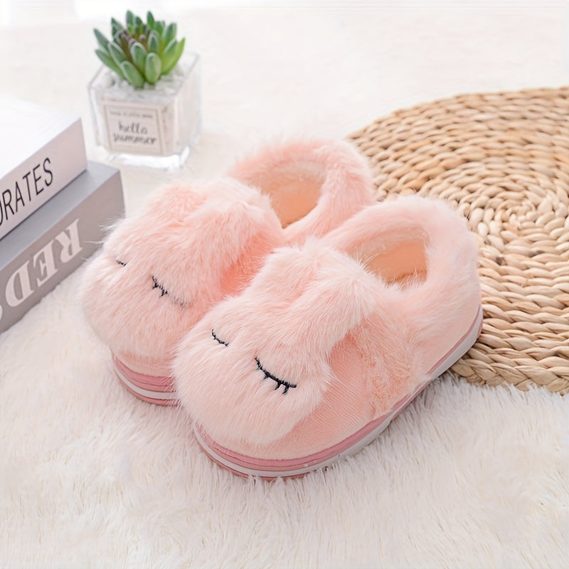 Furry Rabbit House Slippers for Girls - Non Slip Soft Bottom Indoor Shoes