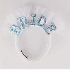 Bride Pearl Headband Tulle Bridal Hair Accessory with BRIDE Embellishment
