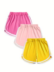 3pc Girls' Casual Active Track Shorts Elastic Waist Comfy Shorts