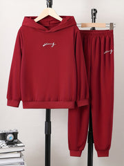 Boy's 2pcs Hoodie & Solid Sweatpants Set for Spring Fall