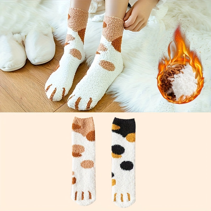 2 Pairs Cat Claw Pattern Fuzzy Socks Mid Tube Women's Stockings & Hosiery