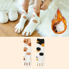 2 Pairs Cat Claw Pattern Fuzzy Socks Mid Tube Women's Stockings & Hosiery