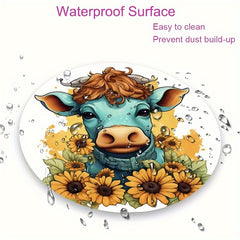 Sunflower Cow Pattern Mouse Pad 22cm, Anti-Slip Waterproof Gaming Office Pad