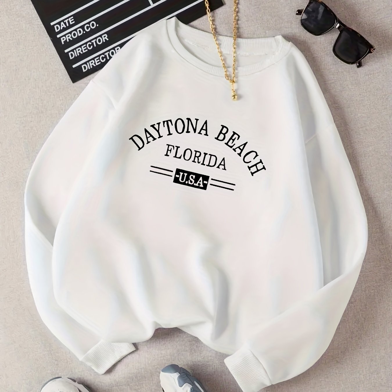 Letter Print Crew Neck Sweatshirt for Women