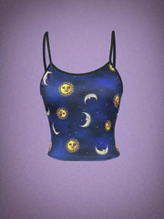Halloween Moon & Sun Print Cami Top Gothic Summer Sleeveless Top