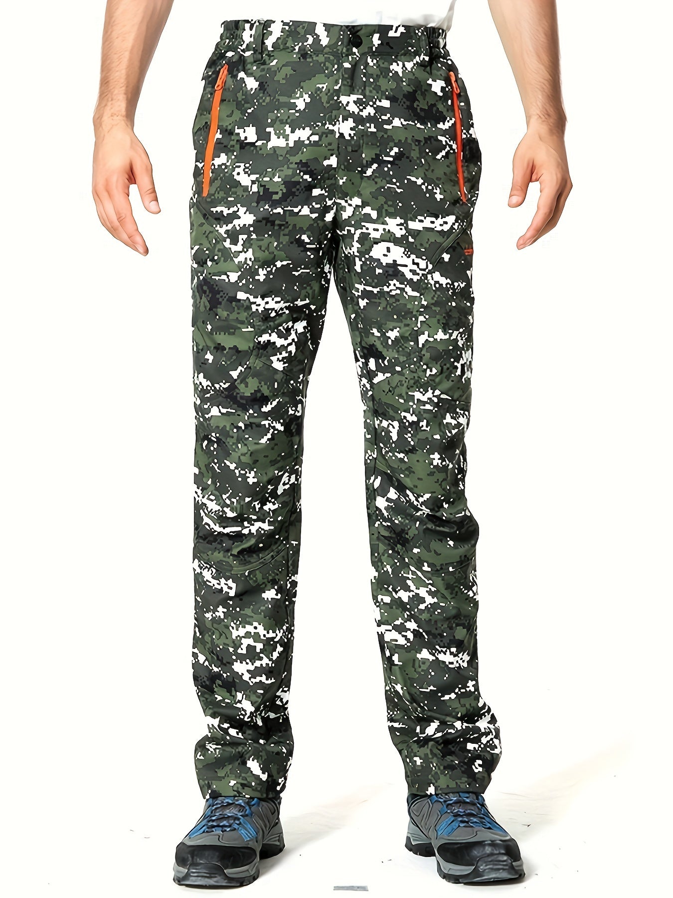 Men's Camo Zipper Pocket Pants Thermal Windproof Waterproof Trousers