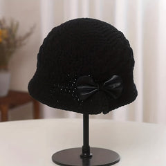 Hand Knitted Bucket Hat Vintage Bow Crochet Fisherman Hat