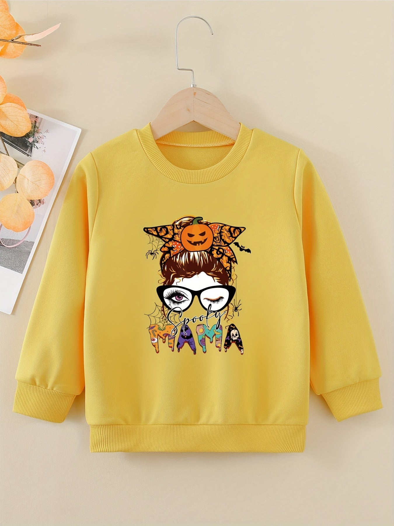 Halloween Portrait Graphic Sweatshirt For Girls Round Neck Comfy Fit