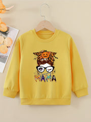 Halloween Portrait Graphic Sweatshirt For Girls Round Neck Comfy Fit