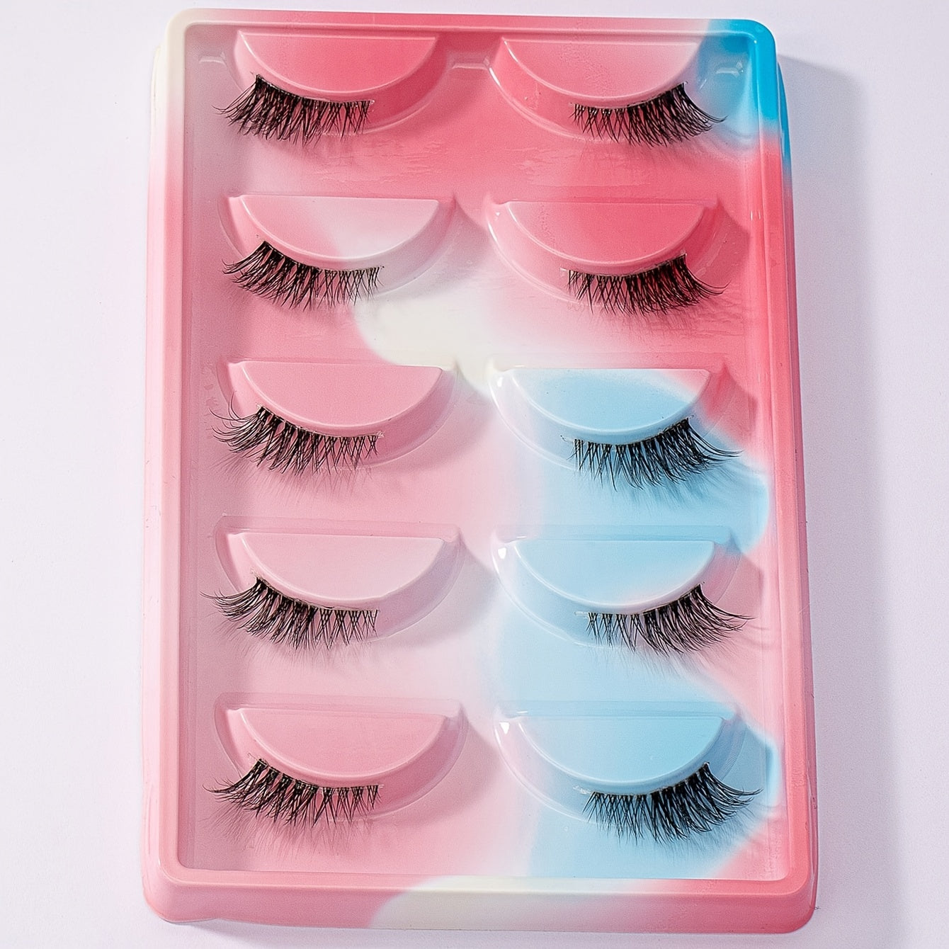 5 Pairs Natural Crossed Wispy False Eyelashes 11mm Transparent Stem