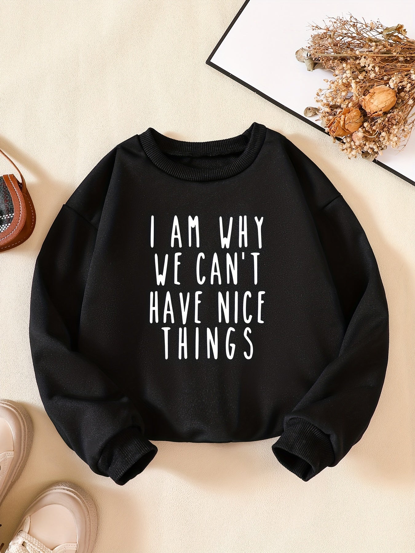 Boys Letter Print Casual Pullover Sweatshirt Long Sleeve Crew Neck Tops